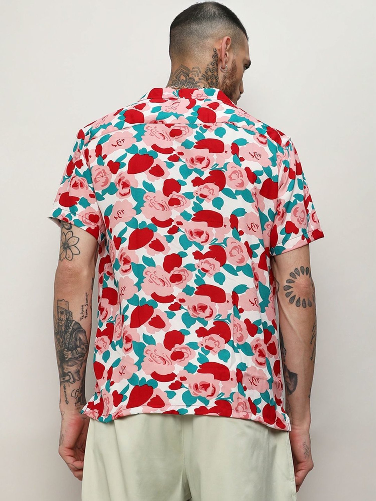 Campus Sutra Red Regular Fit Floral Print Shirt