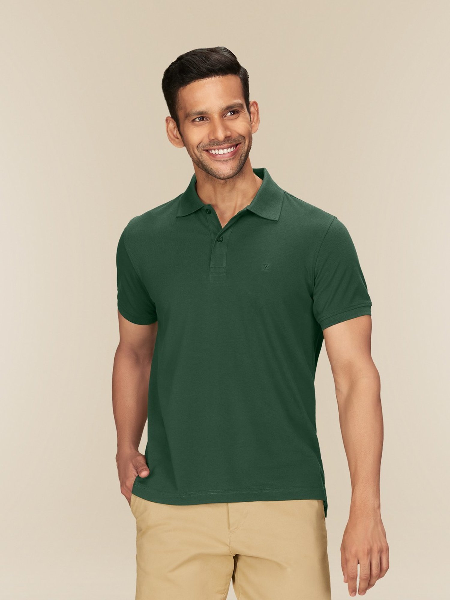 XYXX Basil Green Cotton Regular Fit Polo T-Shirts