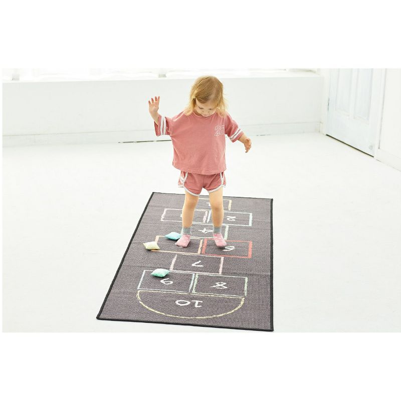 Wonder&Wise Kid's Classic Chalk Hopscotch Rug Floor Mat Activity Game Playmat with 3 Colorful Throw Beanbags for Children Ages 4 Years Old and Up