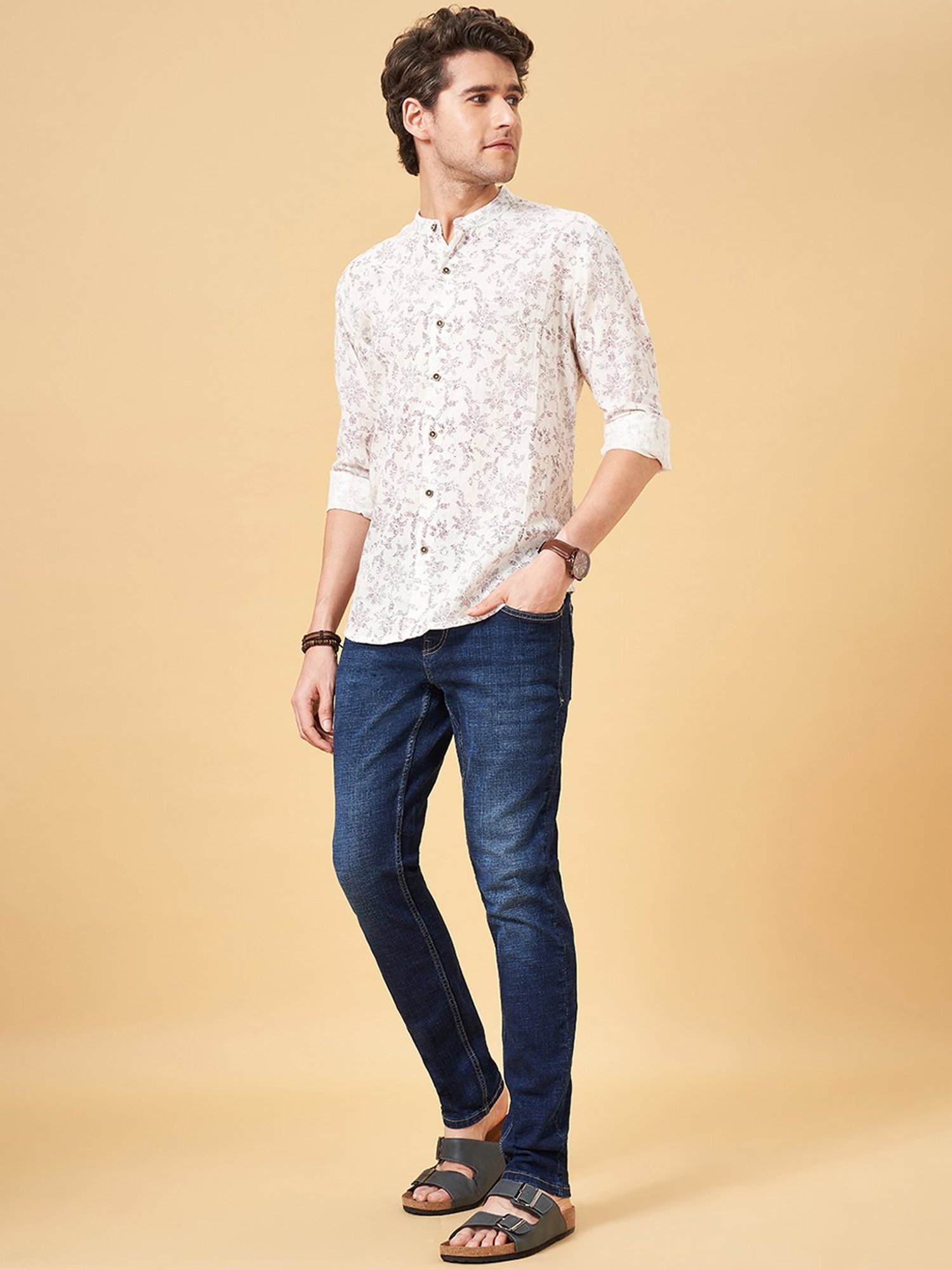 Indus Route by Pantaloons Off White Regular Fit Printed Shirt
