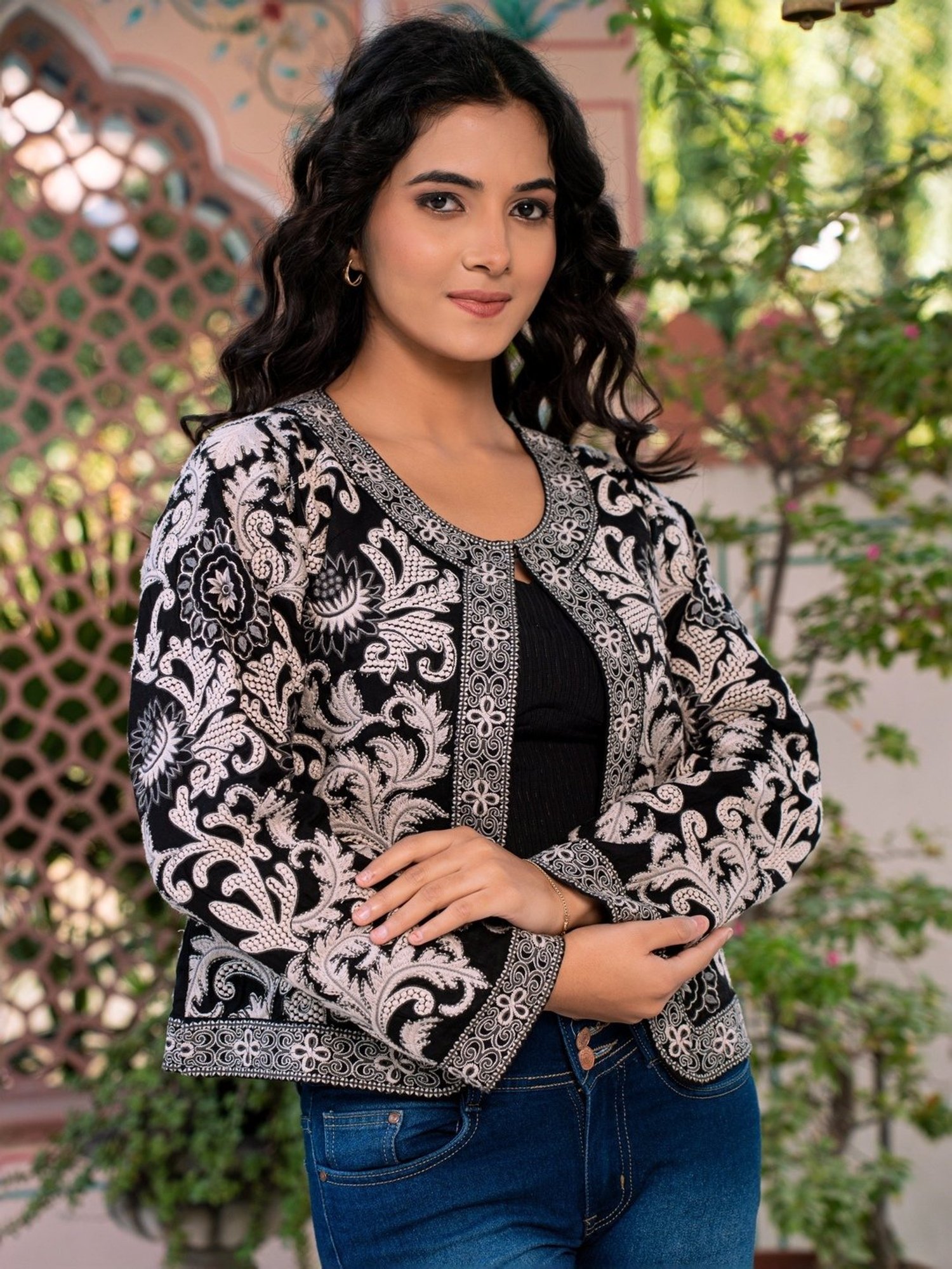 Zolo Label Black Cotton Embroidered Jacket