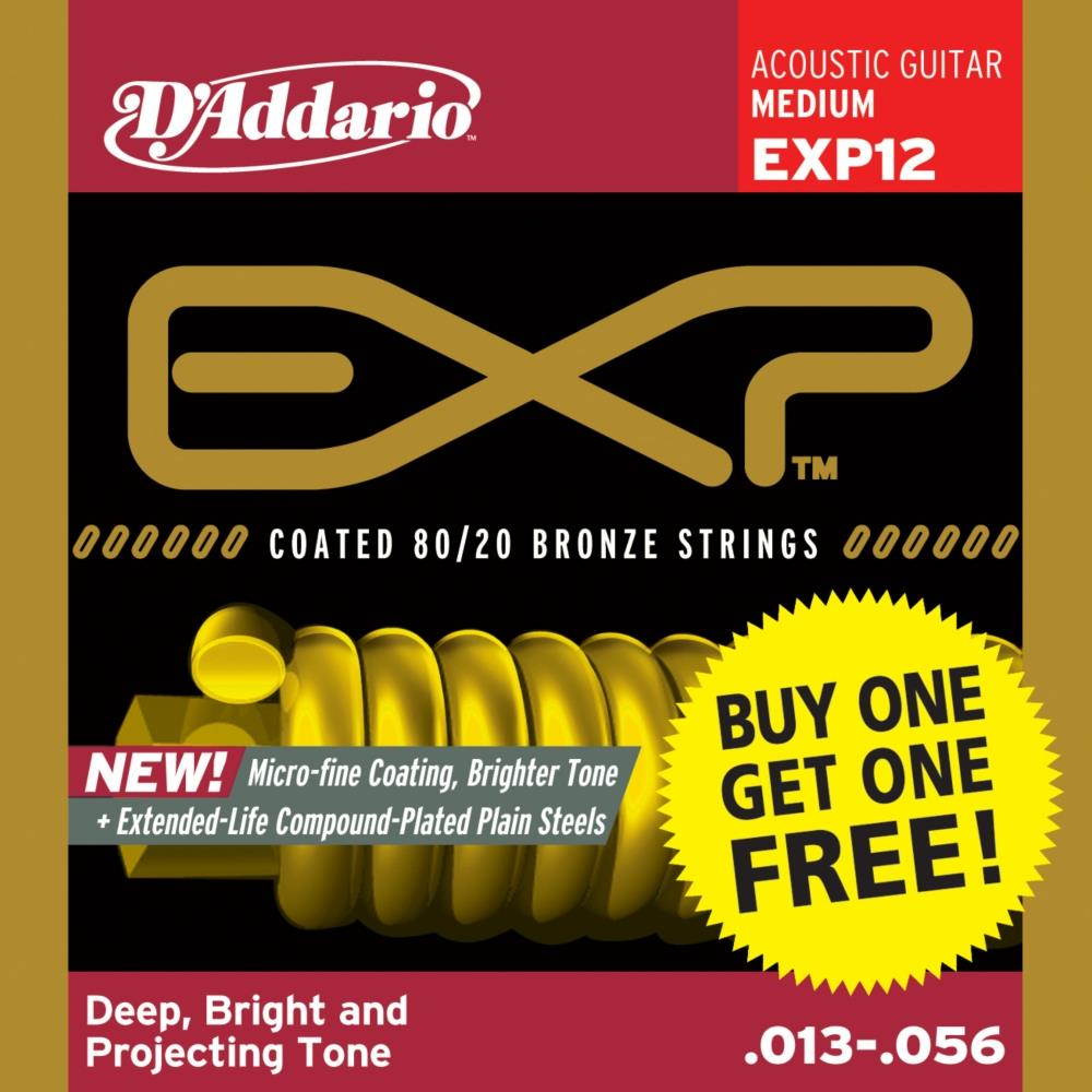 D'Addario EXP12 Coated 80/20 Bronze Medium 6-String Acoustic String Set - Buy One Get One Free