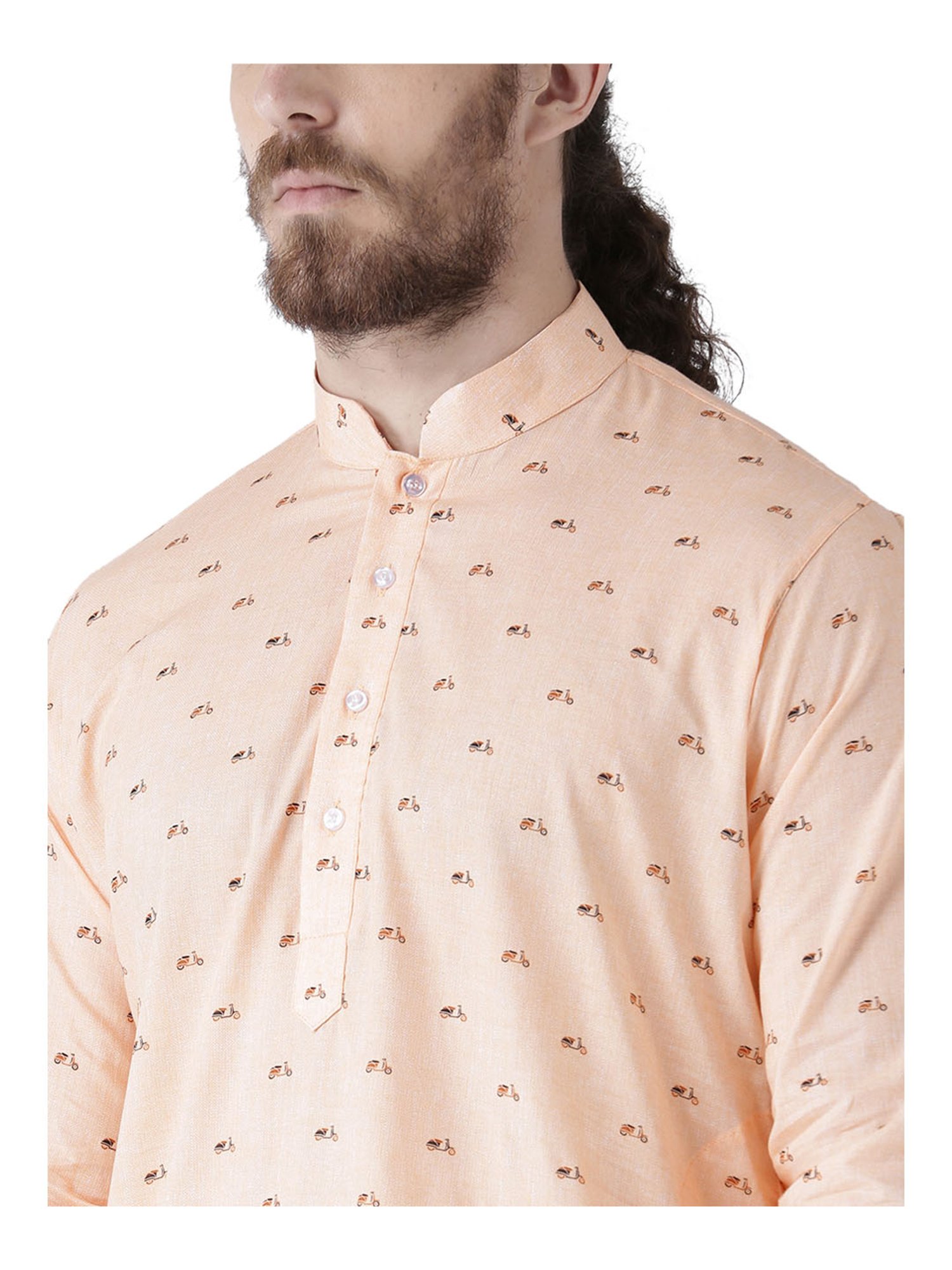 Deyann Peach Printed Linen Kurta Set