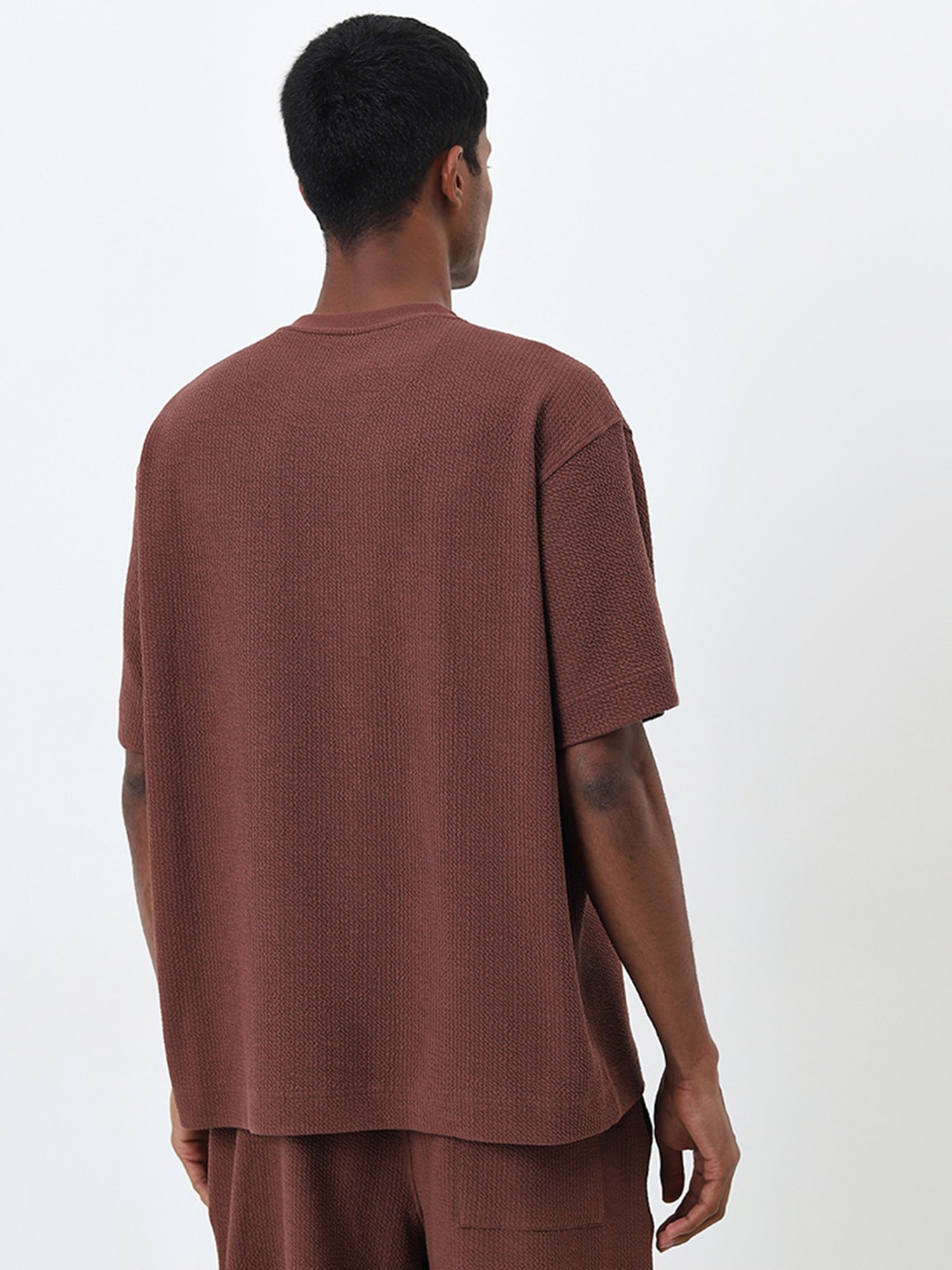 Studiofit by Westside Brown Textured Relaxed-Fit T-Shirt