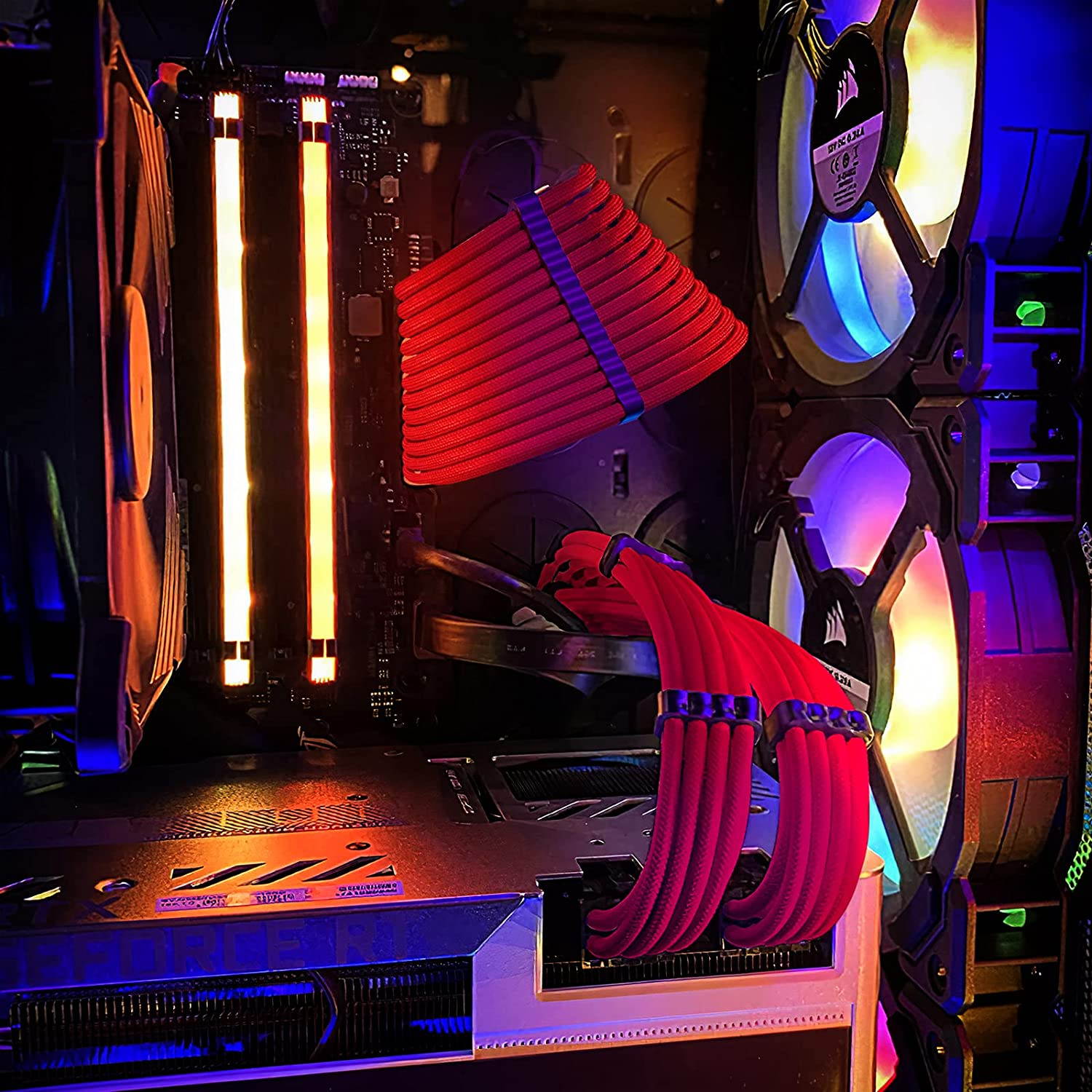 Power Supply Sleeved Cable, Extension PC Kit, 18AWG 24Pin ATX / 8 (4+4) Pin EPS / 8 (6+2) Pin PCI-E Power Supply PSU Cable with Combs, 30CM