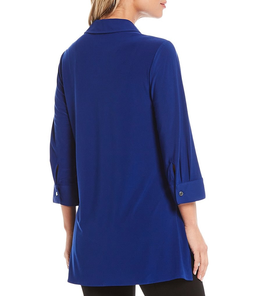 Slim Factor by Investments Bridget 3/4 Sleeve Button Front Hi-Low Top