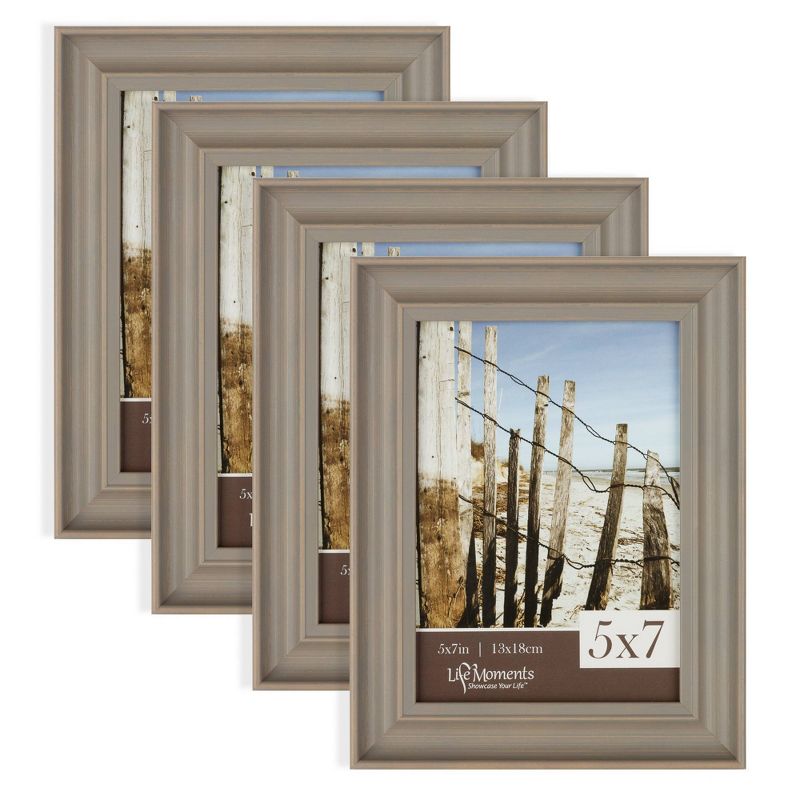 4pc (5" x 7") Farmhouse Tabletop or Wall Mount Picture Frames Distressed Gray - Life Moments