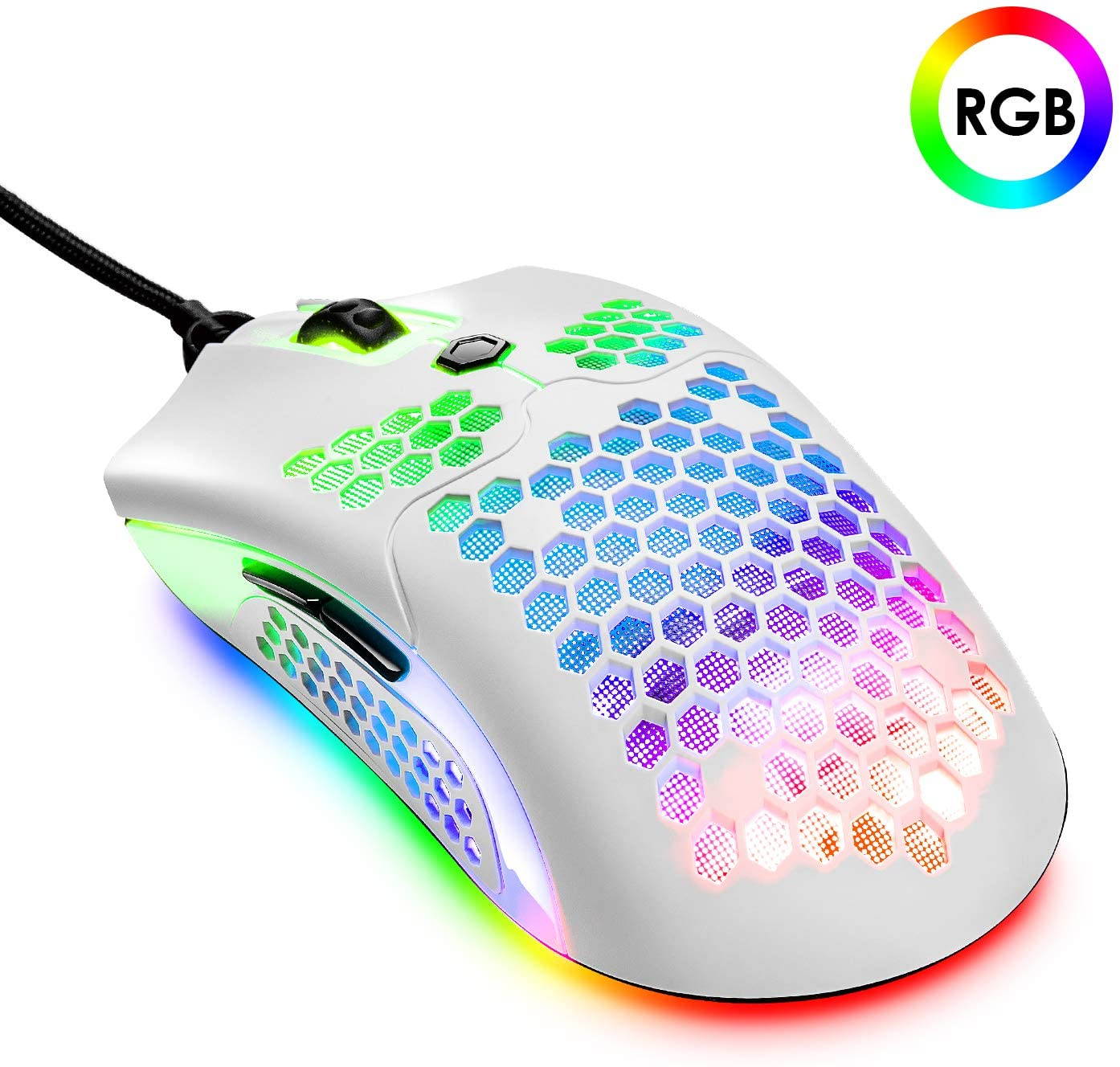Lightweight Gaming Mouse Wired, 12000DPI Mice Backlit Mice with 7 Buttons Programmable Driver,Ultralight Honeycomb Shell Ultraweave Cable Mouse for PC Gamers and Xbox and PS4 Users