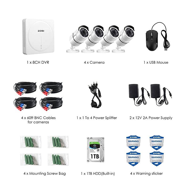 8CH 5MP 2K+ HD Security Cameras System Outdoor with 1TB Hard Drive,H.265+ 8 Channel Full 5MP Surveillance DVR Recorder ,4x Wired 5MP Weatherproof CCTV Cameras,120ft Night Vision,Remote Access