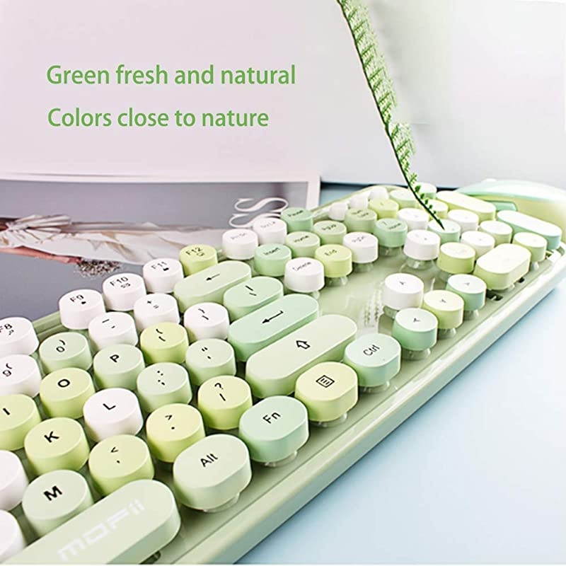 Wireless Keyboard and Mouse Combo 24G USB Ergonomic Sweet Cute Typewriter Keyboard with for Computer Laptop PC Desktops macGreen Mixed Style Keyboard + Mouse