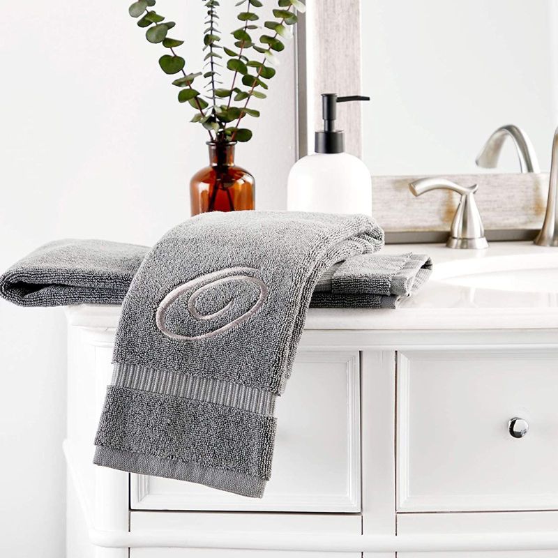 Juvale 2 Pack Monogrammed Hand Towel, Embroidered Letter O (Grey, 16 x 30 in)
