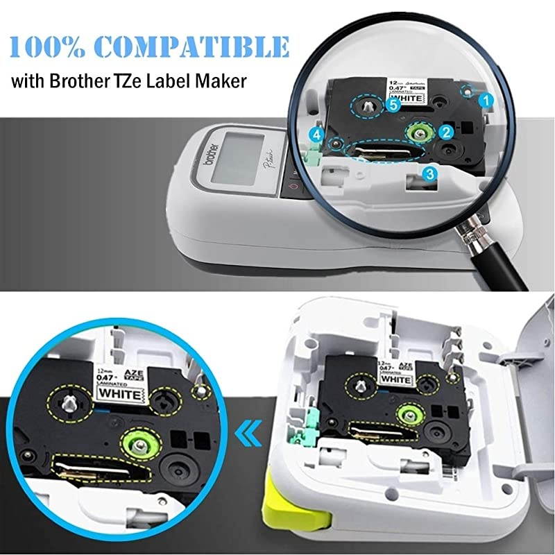 Replace TZe Label Tape 12mm 047 Inch Standard Laminated Tape for TZe231 TZe131 TZe431 TZe531 TZe631 TZe731 Compatible with Brother PTouch Label Maker PTD210 PTH110 PTD600 262 Feet