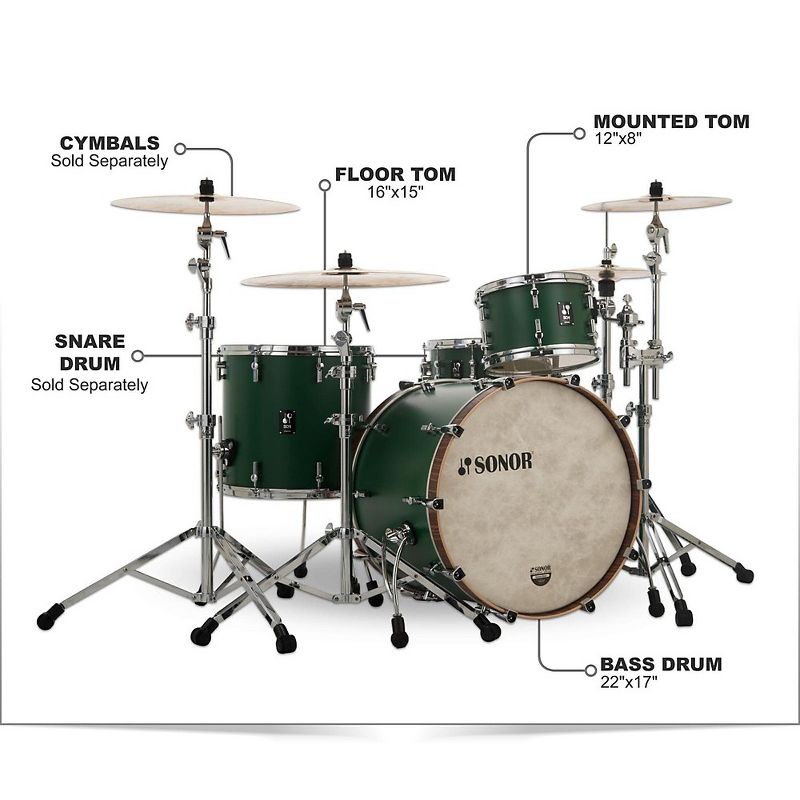 Sonor SONOR SQ1 3-Piece Shell Pack with 22 in. Bass Drum Roadster Green