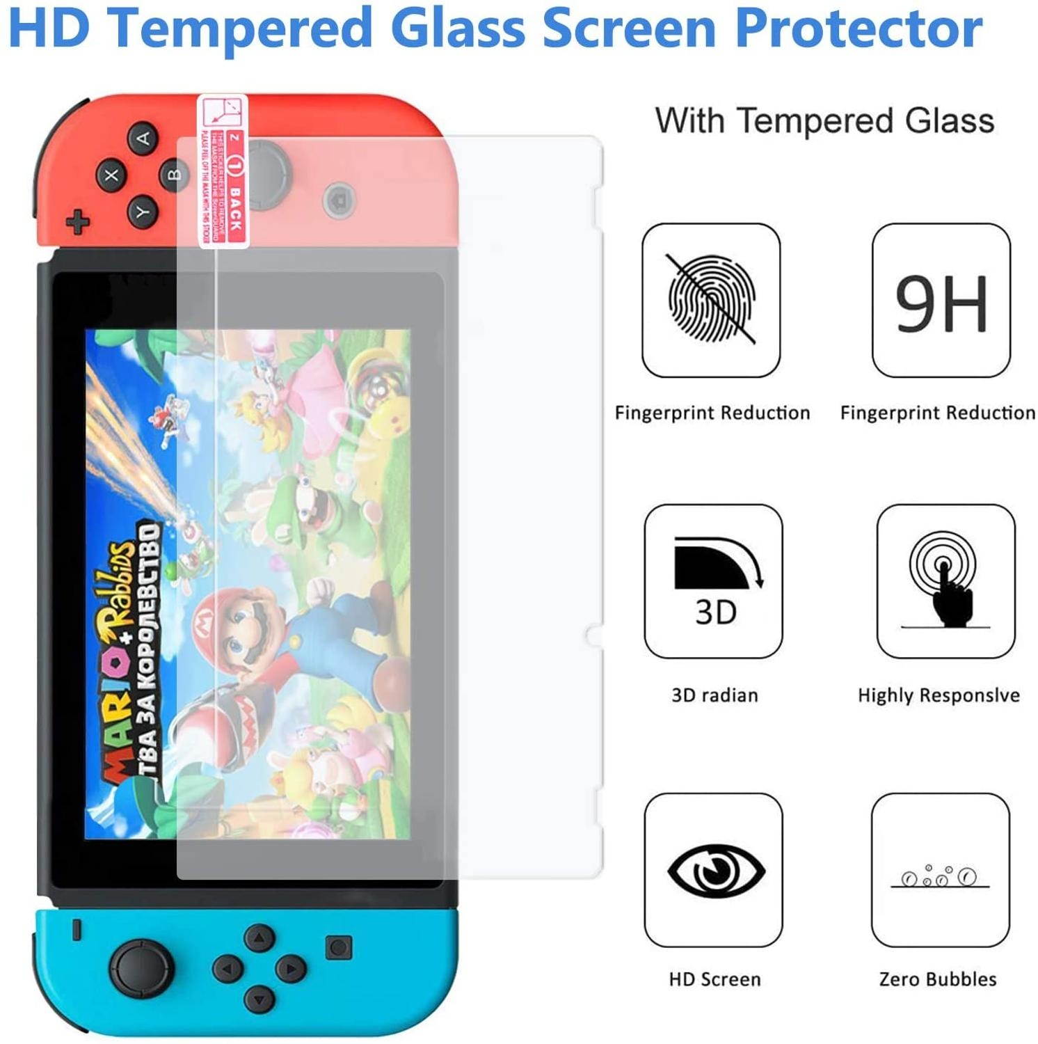 Carrying Case for Nintendo Switch Travel Carry Cover Hard Shell Storage with Screen Protector and 4 Leaf Thumb Grip