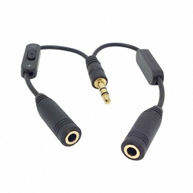 FVH Black 3.5mm Stereo Male to Double 3.5mm Female Audio Headphone Y Splitter Cable with Volume Switch RC-079