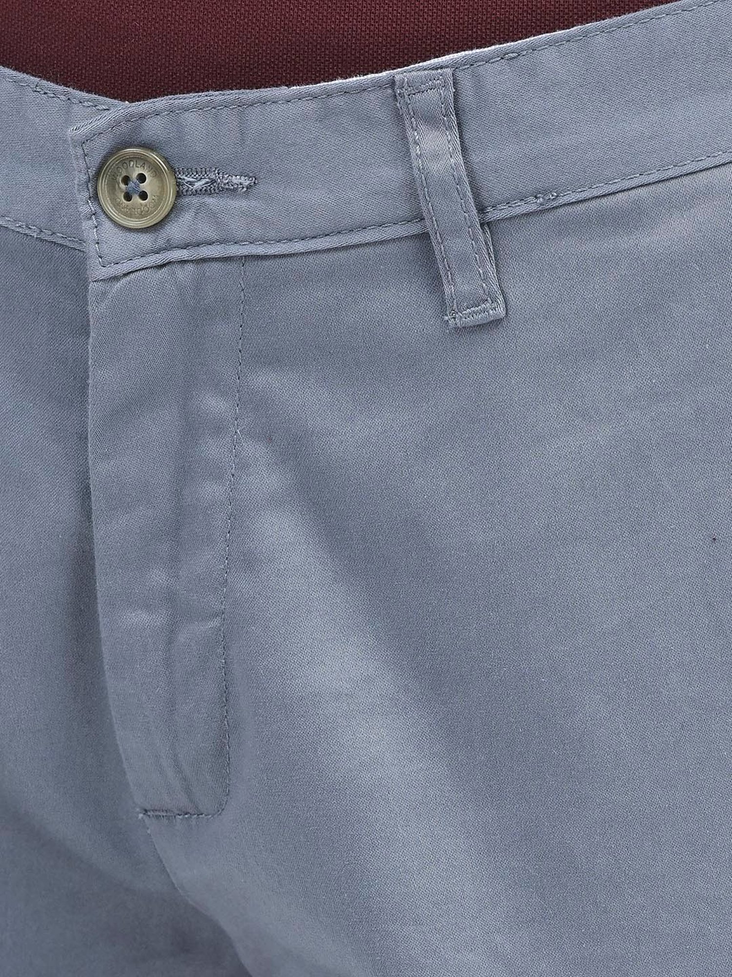 Woodland Light Blue Regular Fit Flat Front Trousers