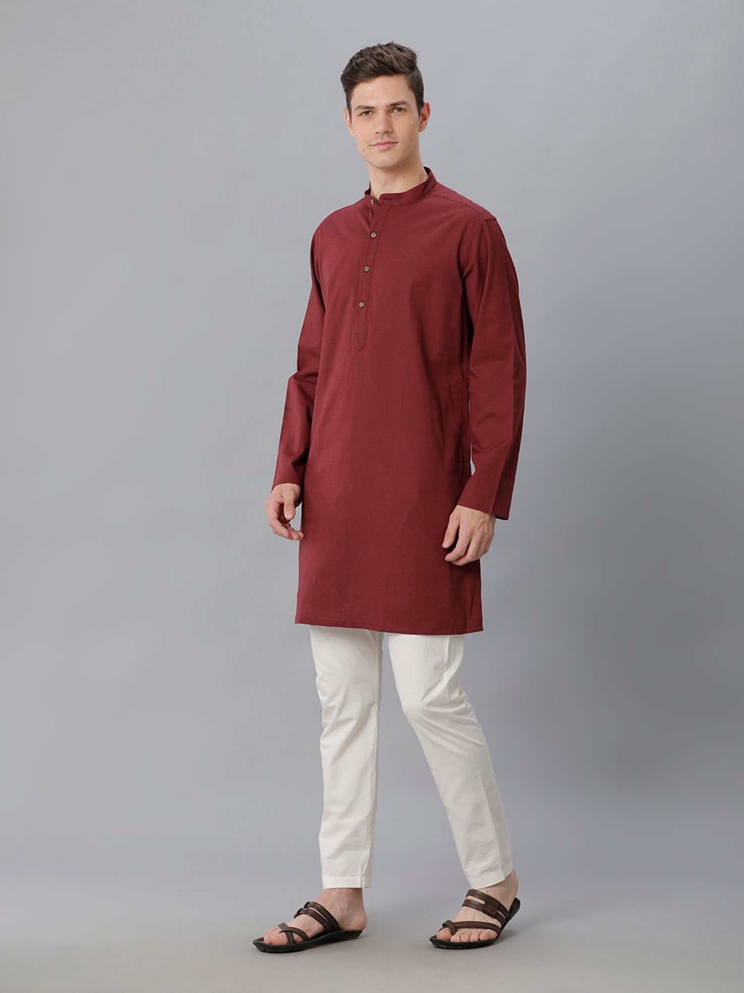 CAVALLO by Linen Club Maroon Regular Fit Kurta