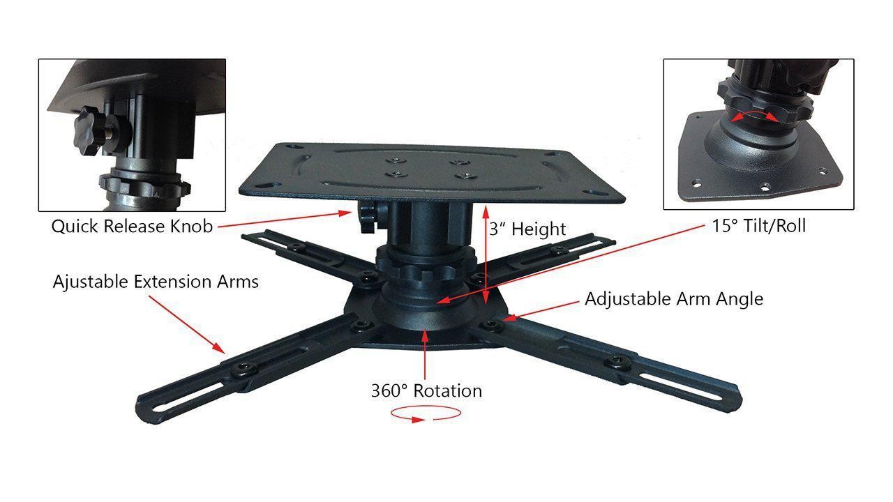 STR-MOUNTSB Silver Ticket Products LCD/DLP Low Profile Universal Projector Mount 3" Small, Black