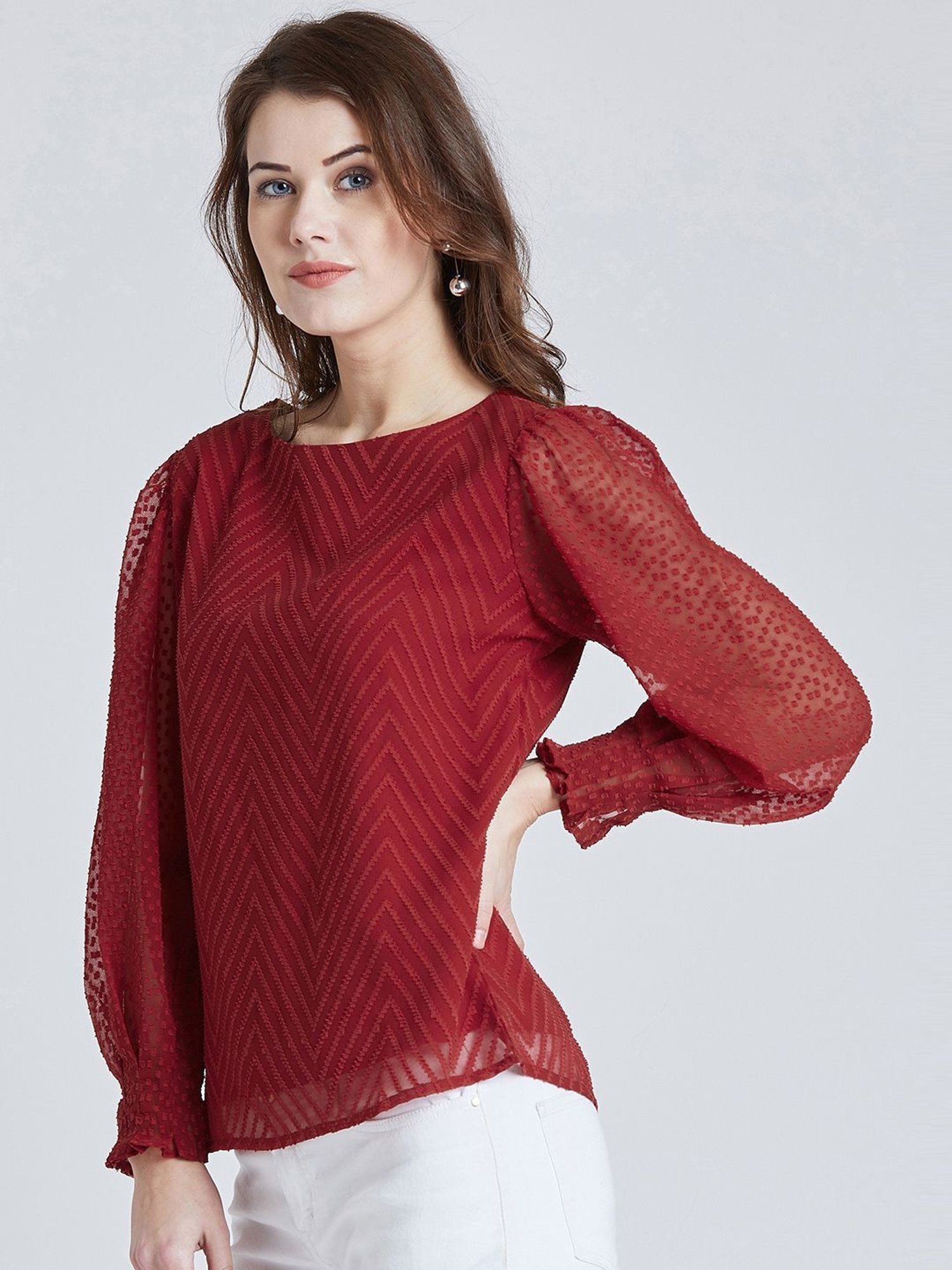 Marie Claire Red Self Pattern Top