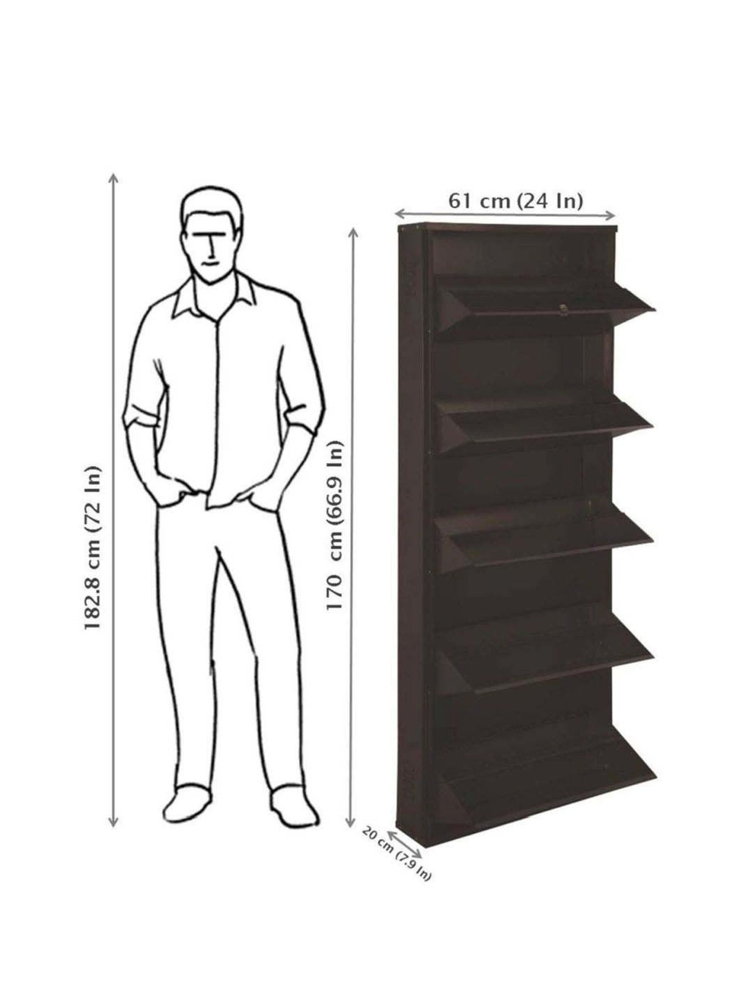 Delite Kom Metal Shoe Rack - 24" 10 Shelf, Double Decker, Coffee, PowderCoat, Wall Mount, DIY