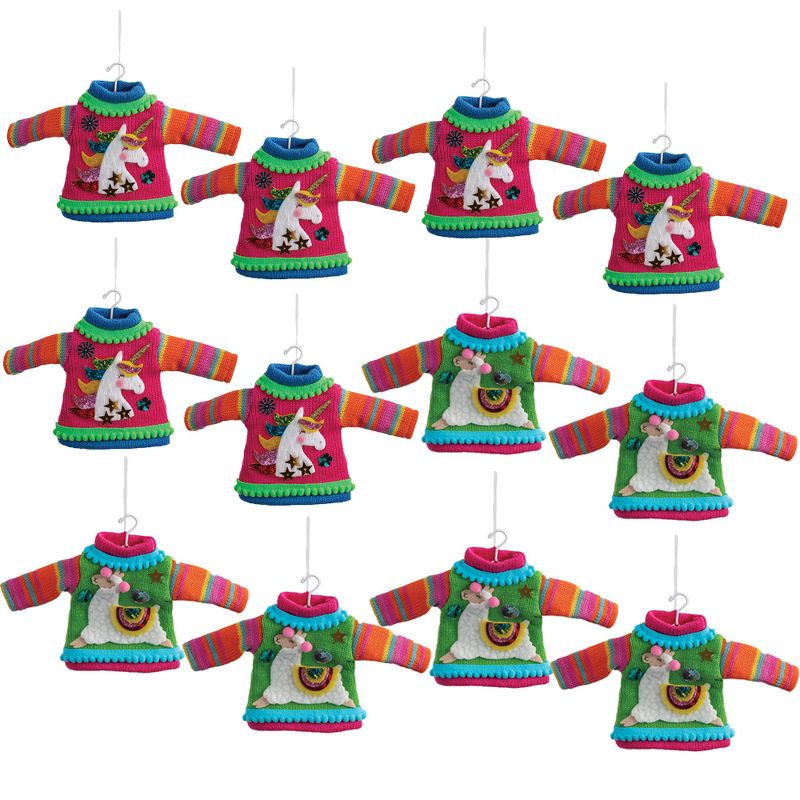 Sullivans Set of 12 Ugly Sweater Ornament Kit 5.5"H Red and Green