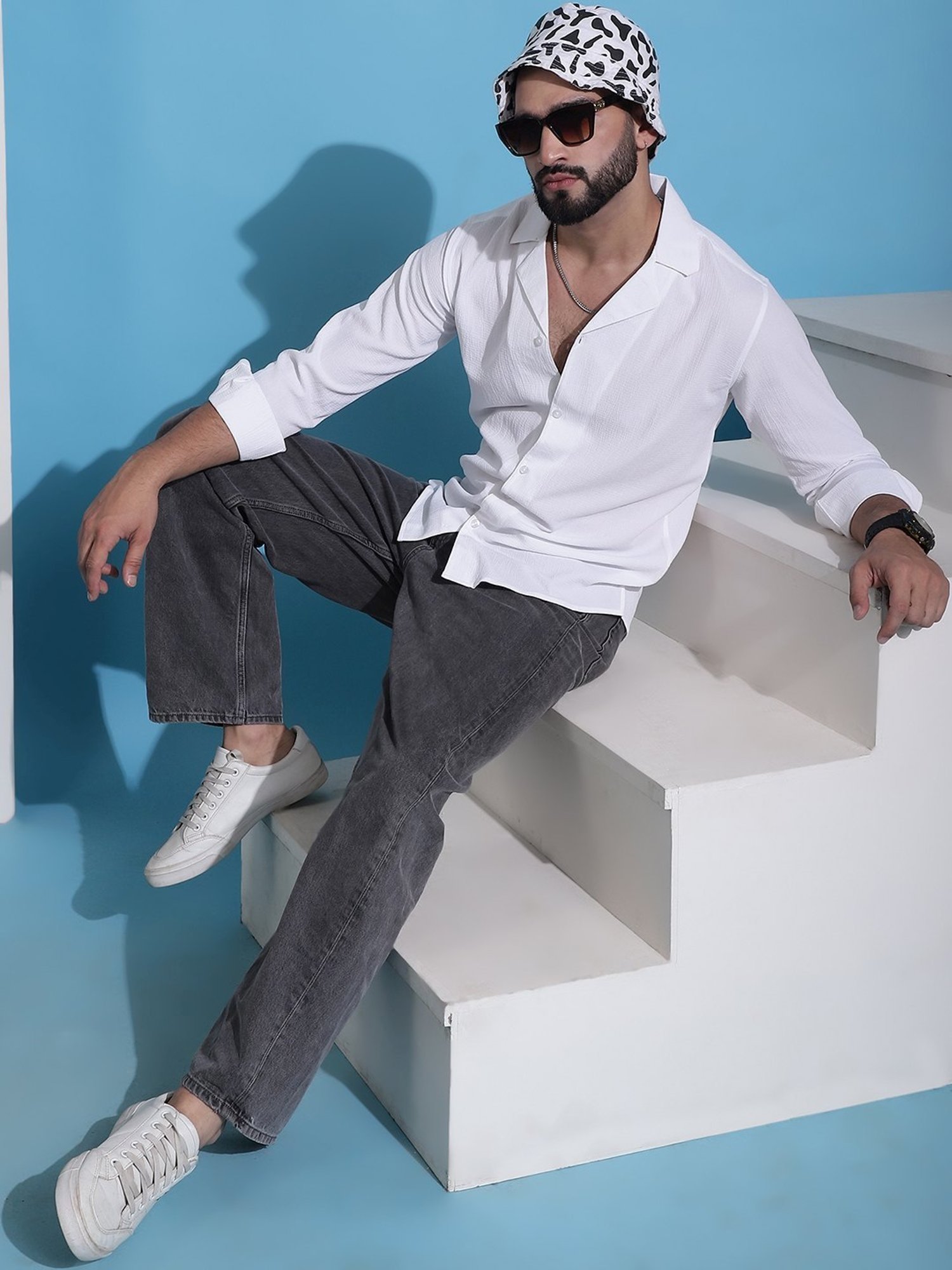 Indian Needle White Regular Fit Texture Shirt