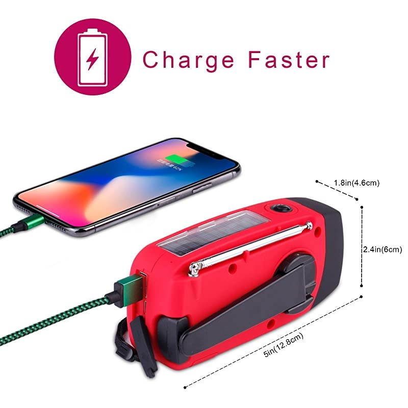 Hand Crank Emergency Weather Radio NOAA AM FM Portable Radio with 3 LED Flashlight 1000mAh Power Bank Cellphone Charger