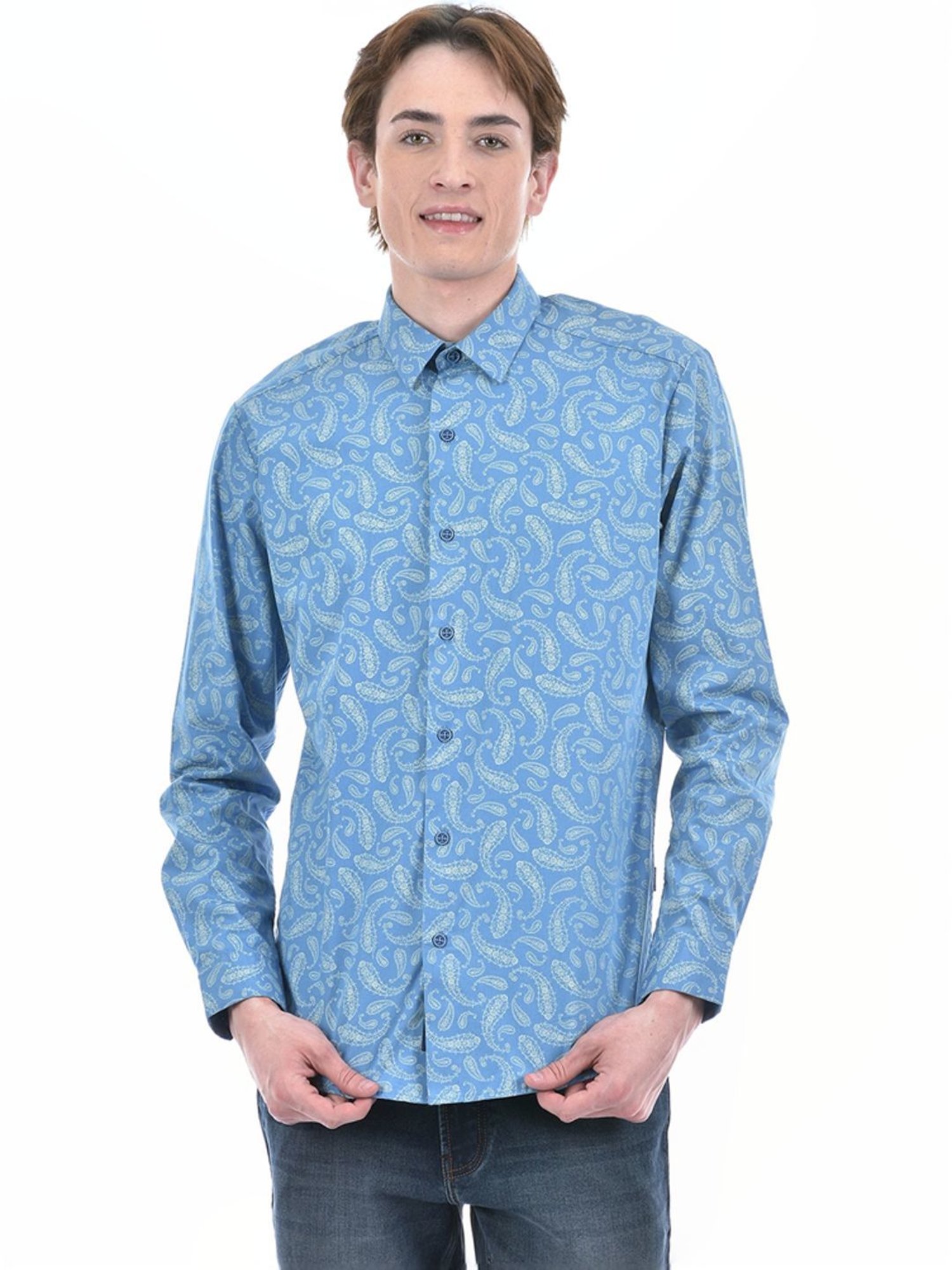 Numero Uno Blue Slim Fit Paisley Shirt