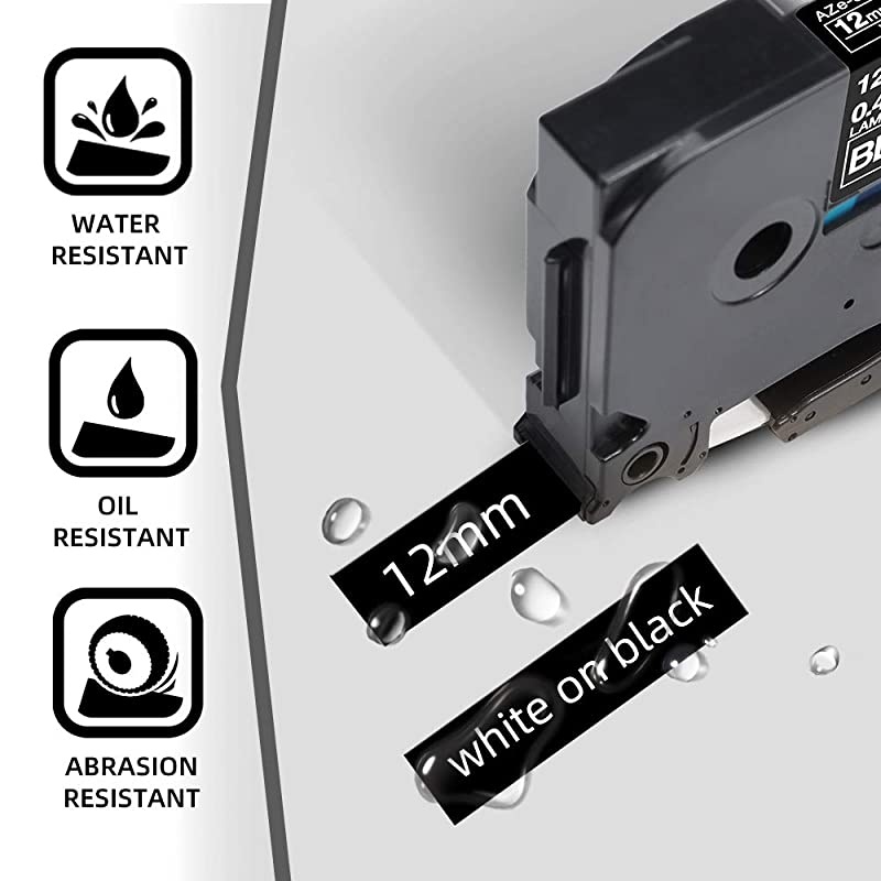 Compatible Label Tape Replacement for Brother Ptouch TZe-335 TZ-335 12mm 0.47 inch Laminated White on Black Label Tape, for Brother PT-D210 PT-D400 PT-D600 PT-H110 Label Makers, 5 Pack