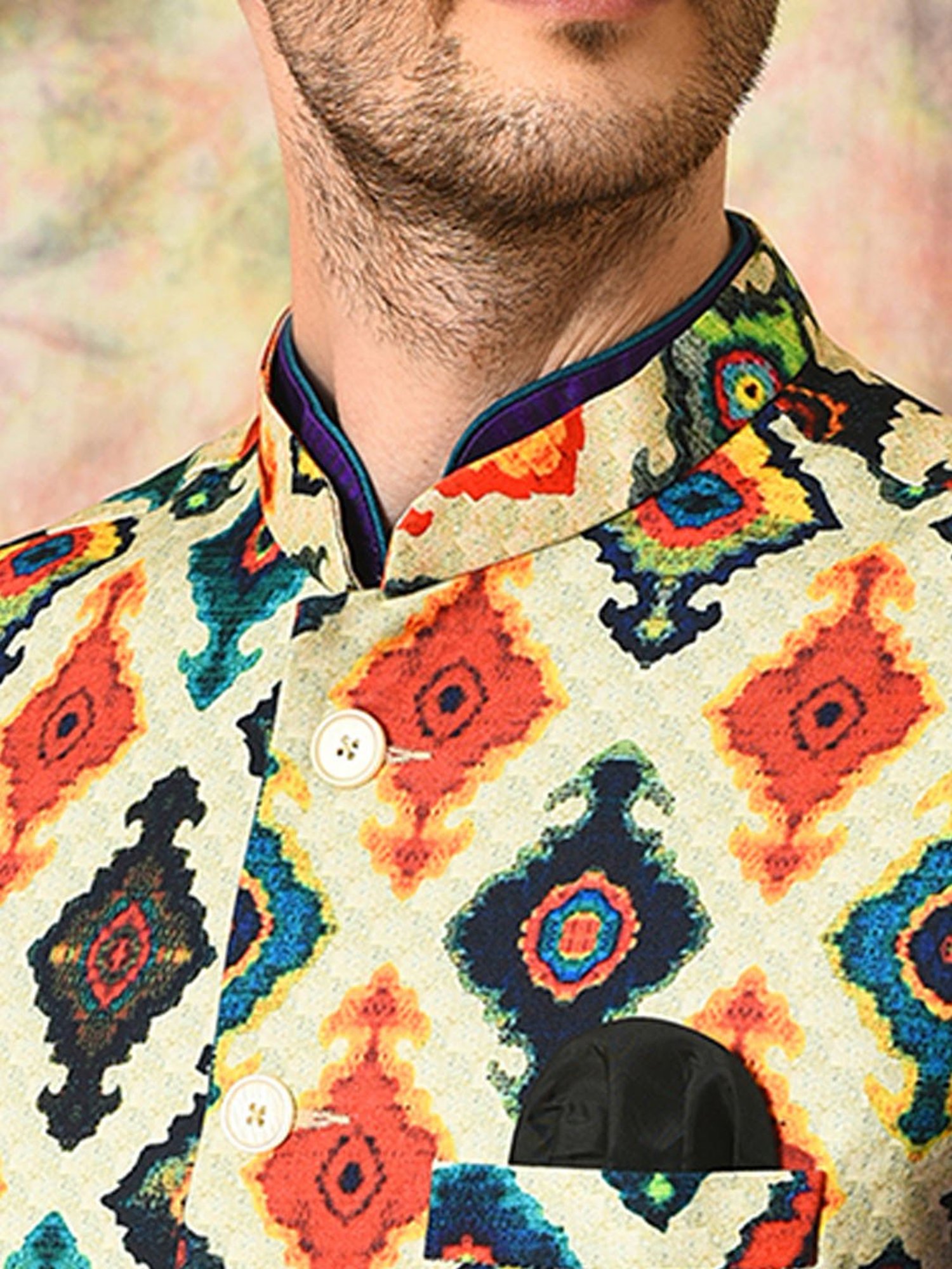 Hangup Purple Regular Fit Print Kurta & Churidar With Nehru Jacket