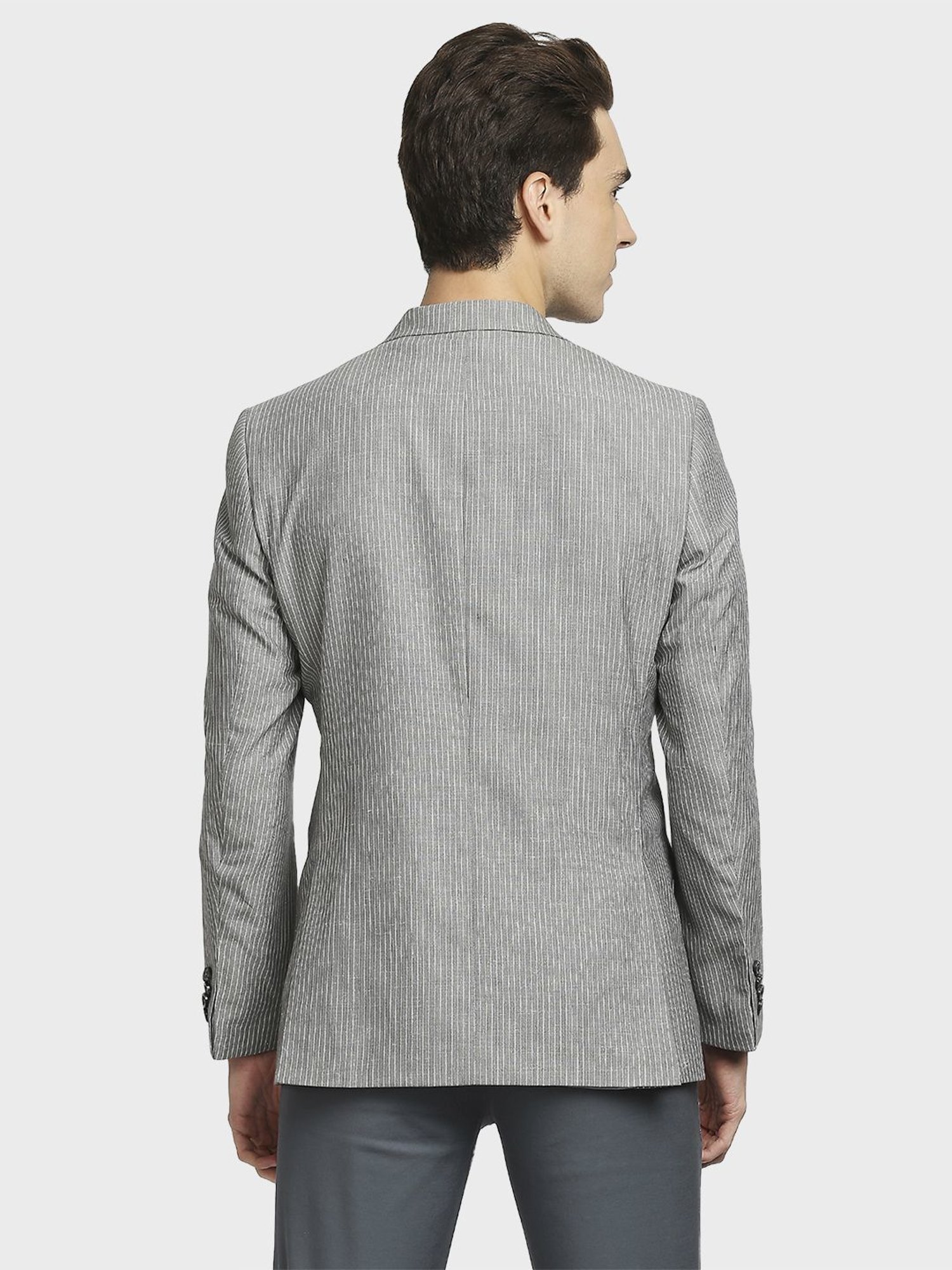 Colorplus Grey Regular Fit Striped Blazer