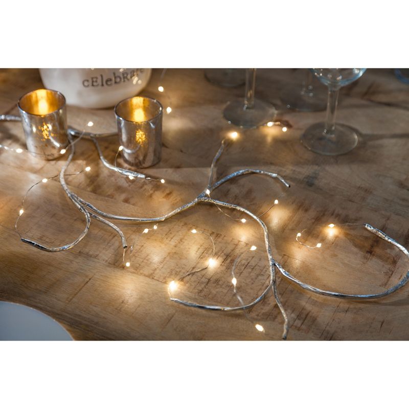 Everlasting Glow Set of 2 72-Inch Long Battery-Operated Micro-LED Illuminated Matte Silver Indoor/Outdoor Garlands and Timer Feature