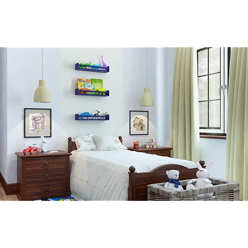 Decor Wall Shelves 3 Shelf Set Floating Bookshelves for Baby amp Kids Room Book Organizer Storage Ledge Display Holder for Toys CDs Spice Rack Ships Assembled Navy Blue