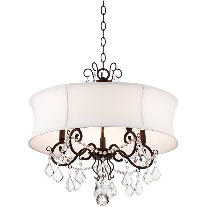 Vienna Full Spectrum Dark Bronze Crystal Pendant Chandelier 22" Wide White Fabric 5-Light Fixture Dining Room House Foyer Kitchen