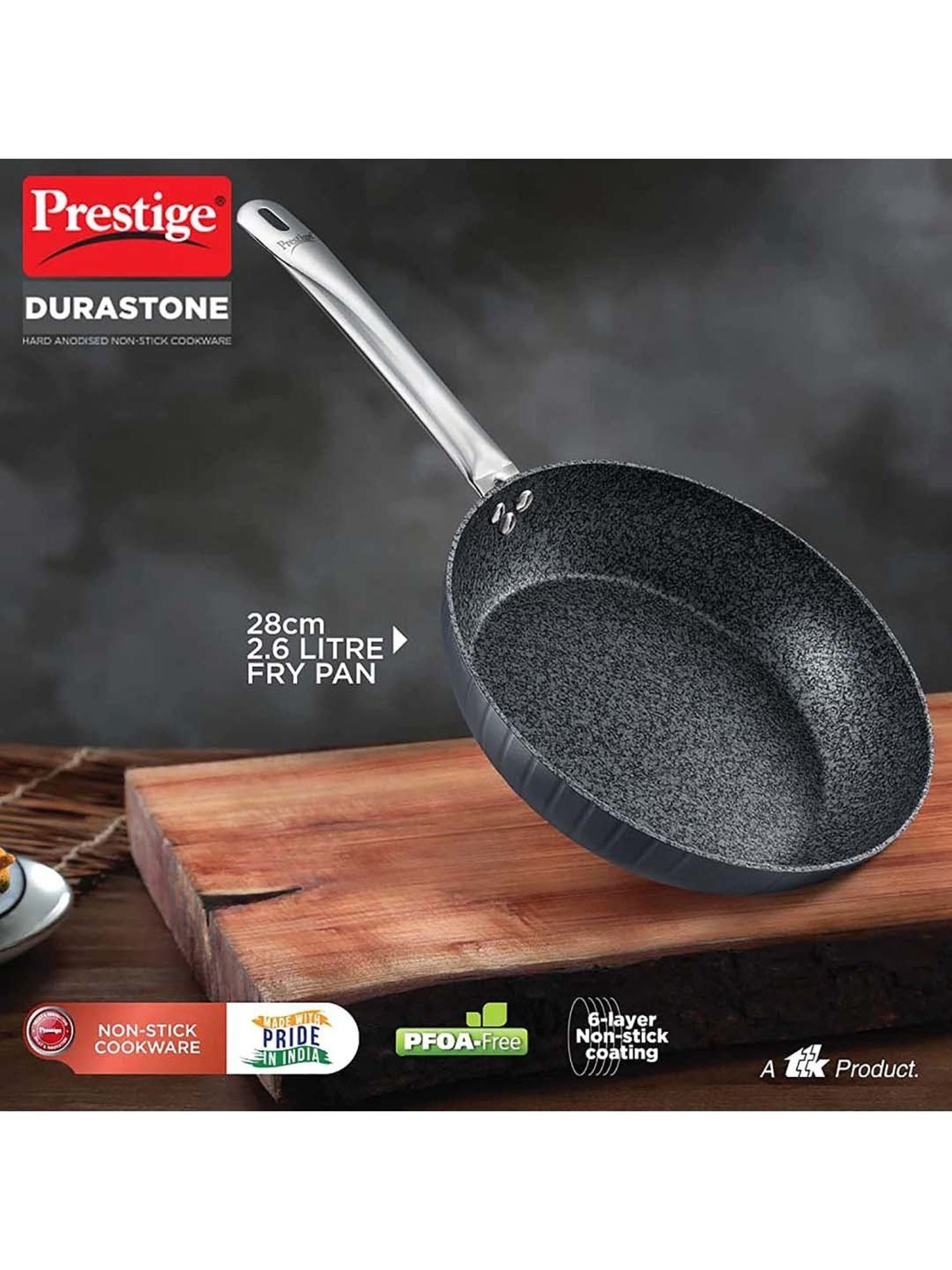 Prestige Black Hard Anodised 28 cm Non-Stick 6-Layer Fry Pan (2.6 L)