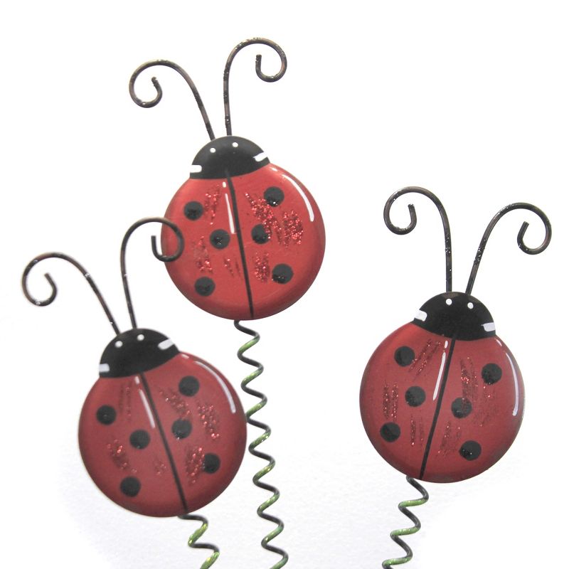 Home & Garden 34.5" Triple Lady Bug Stake Good Fortune Round Top Collection  -  Decorative Garden Stakes