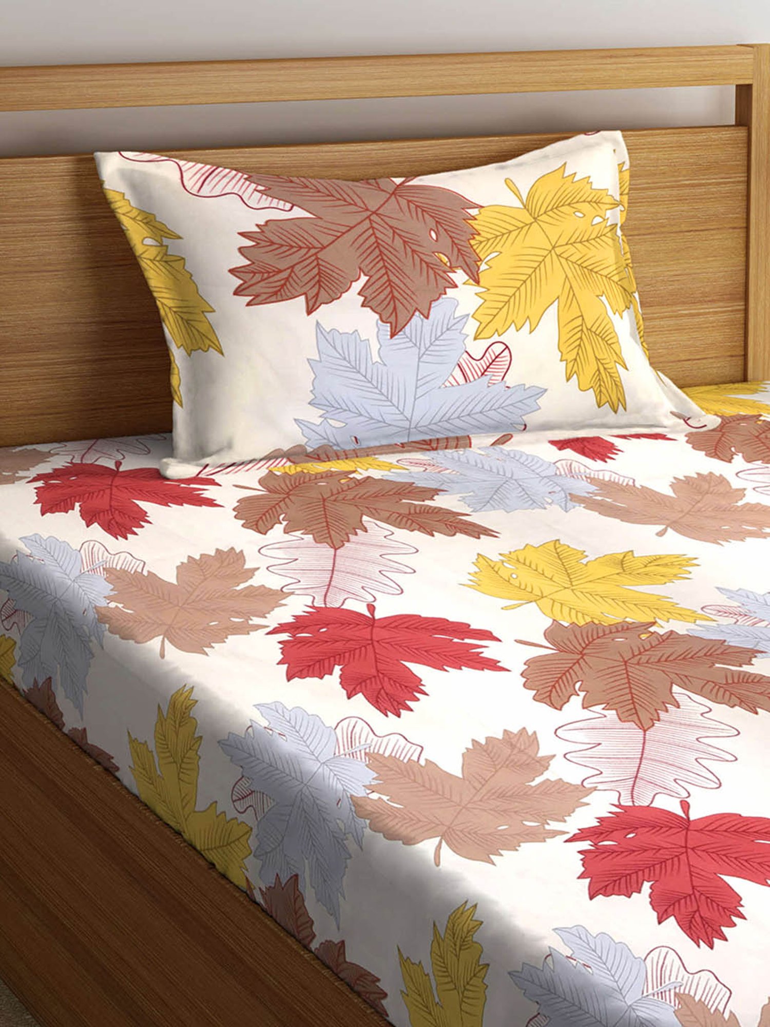 Klotthe Floral Multicolor 210 TC Cotton Single Bedsheet with 1 Pillow Cover