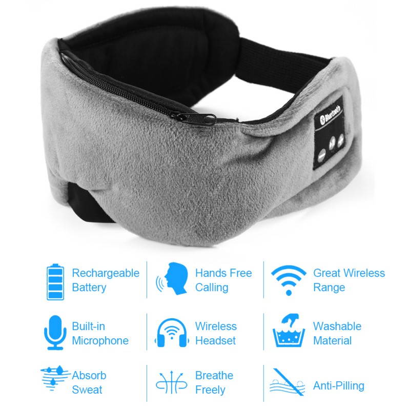 Bobora Sleep Headphones Bluetooth 5.0 Eye Mask For Men Women Noise Cancelling Sleeping Mask With Adjustable Strap Blue