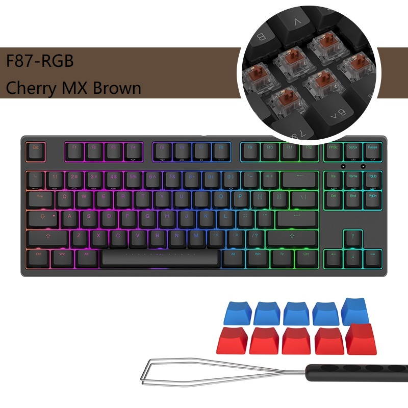 iKBC  F87-RGB Cool Exterior TKL USB Wired RGB N-key Rollover Mechanical Keyboard  For Office And Game, Cherry MX  Silver - Black