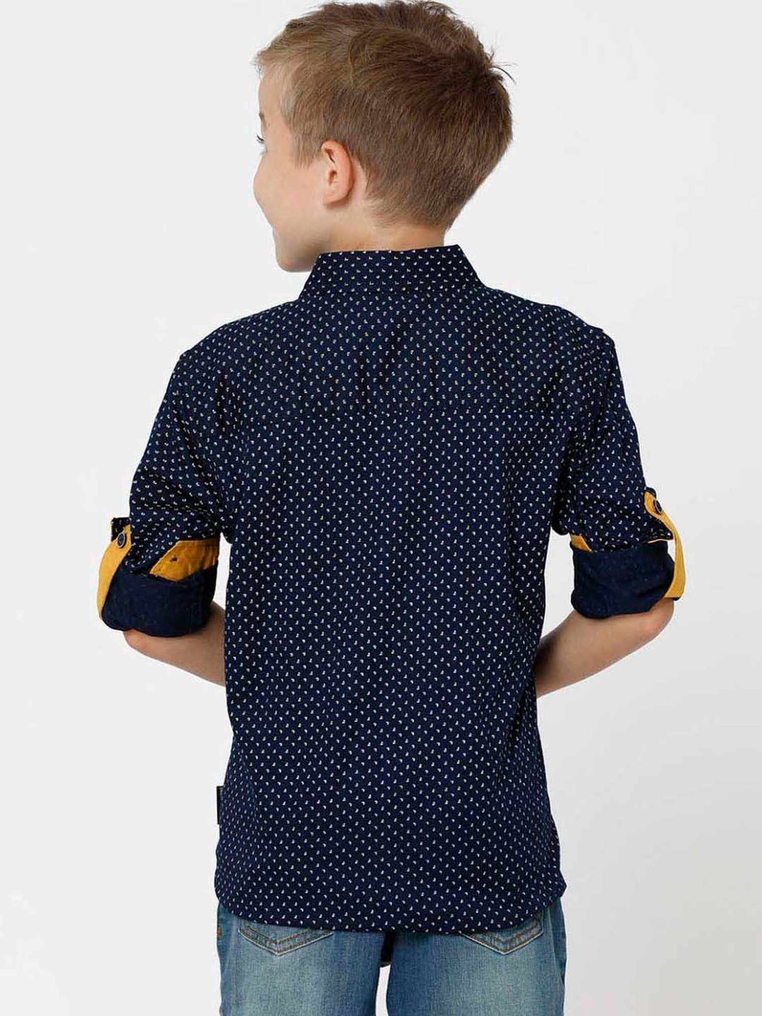 Kate & Oscar Kids Navy Cotton Printed Full Sleeves Shirt