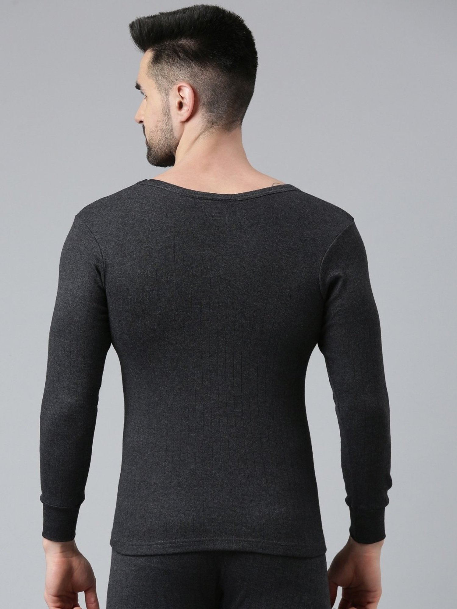 Dixcy Josh Dark Grey Melange Cotton Skinny Fit Thermal Top