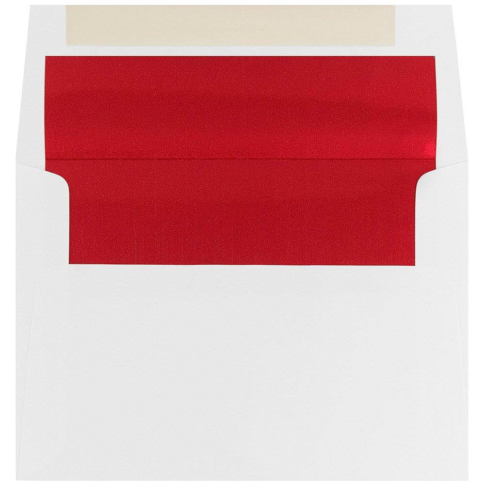 JAM PAPER A7 Foil Lined Invitation Envelopes - 5 1/4 x 7 1/4 - White with Red Foil - 50/Pack