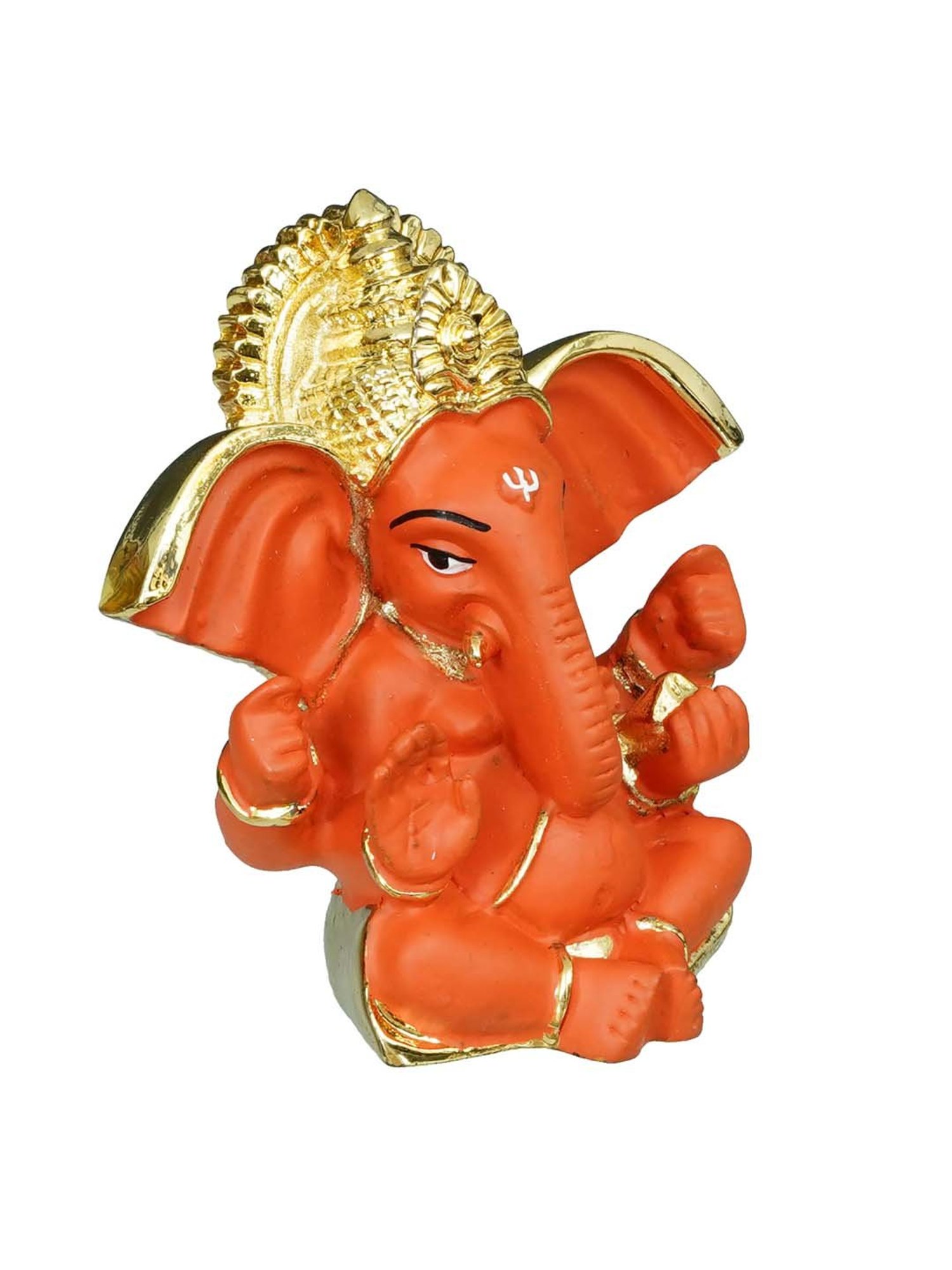 eCraftIndia Gold Plated Orange Siddhivinayak Ganesha Idol for Home/Temple/Office/Car Dashboard