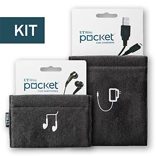 ut wire pocket pouch kit  comes with 1 charger & 1 earbud case  black