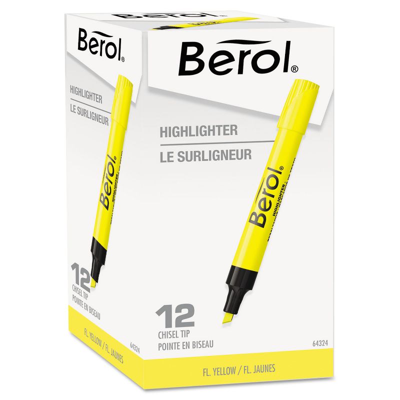 Berol 4009 Highlighter Chisel Tip Fluorescent Yellow Dozen 64324