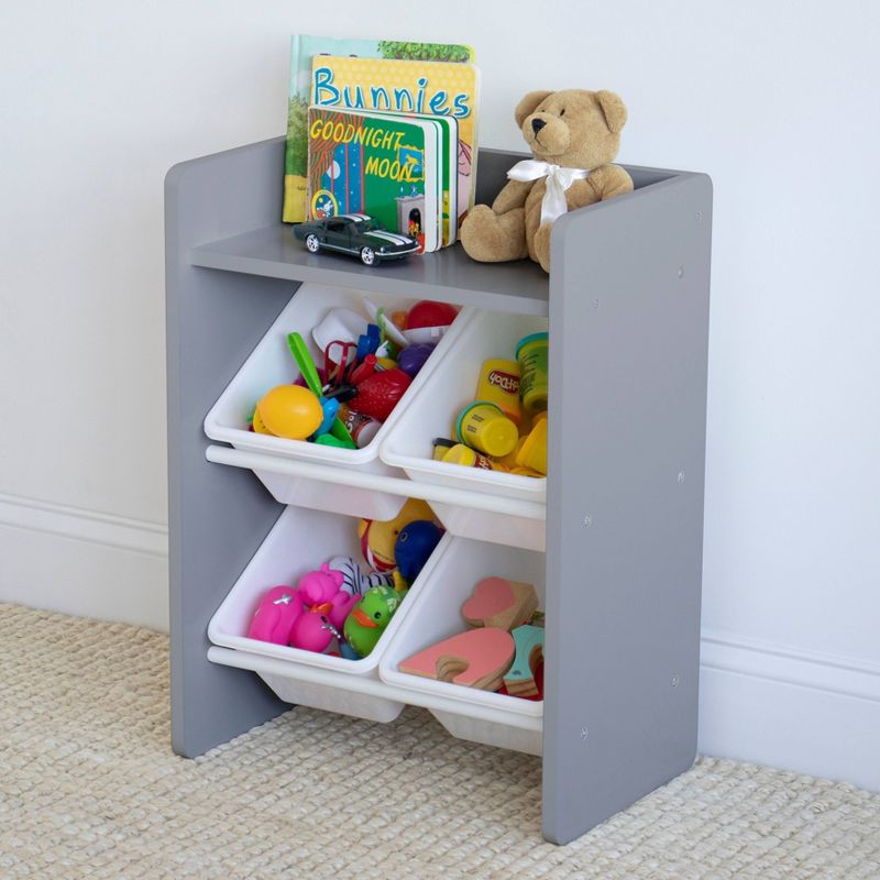 Kids' End Table Nightstand with 4 Storage Bins Gray/White - Humble Crew