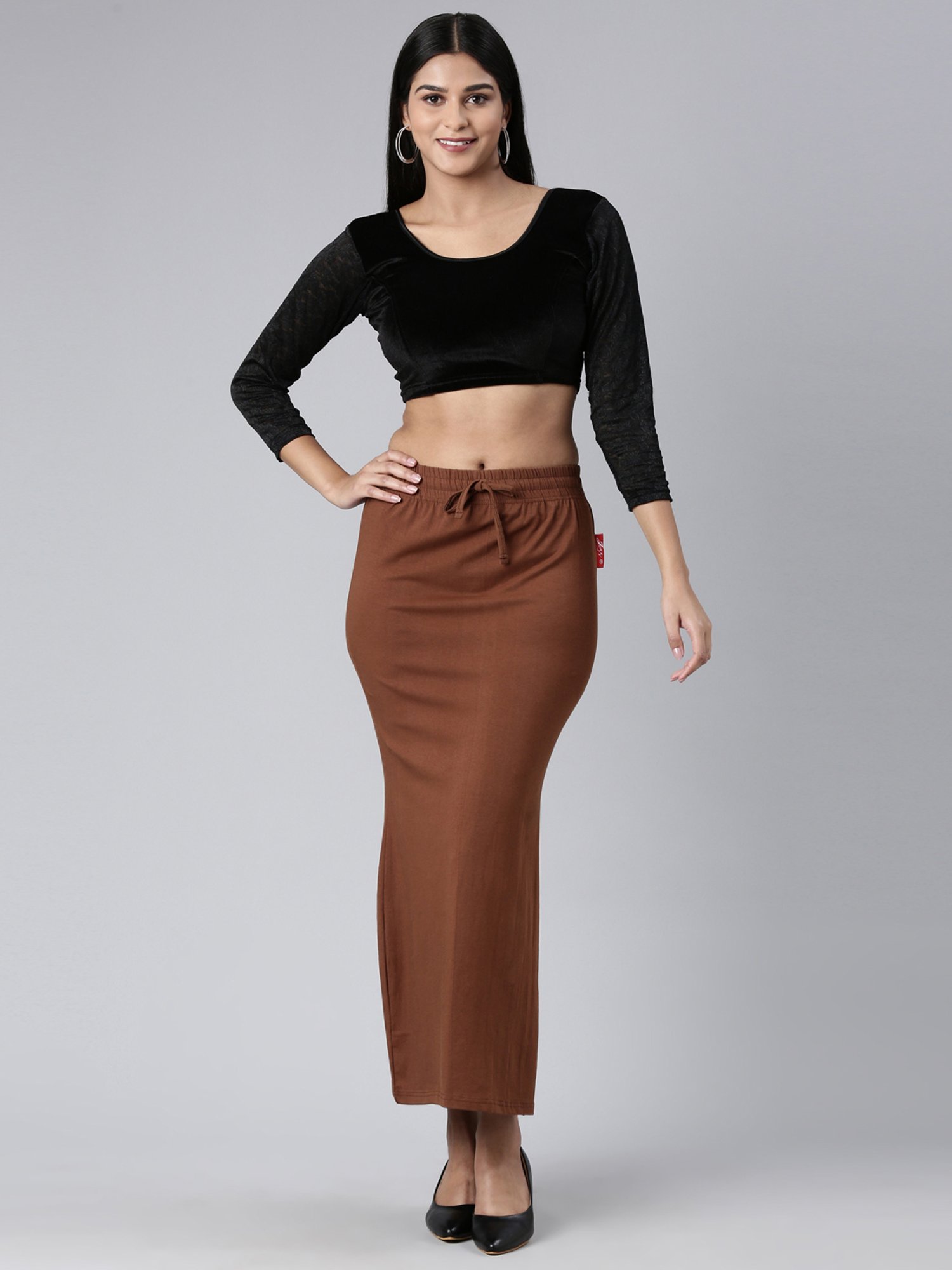 JCSS Brown Cotton Saree Shapewear