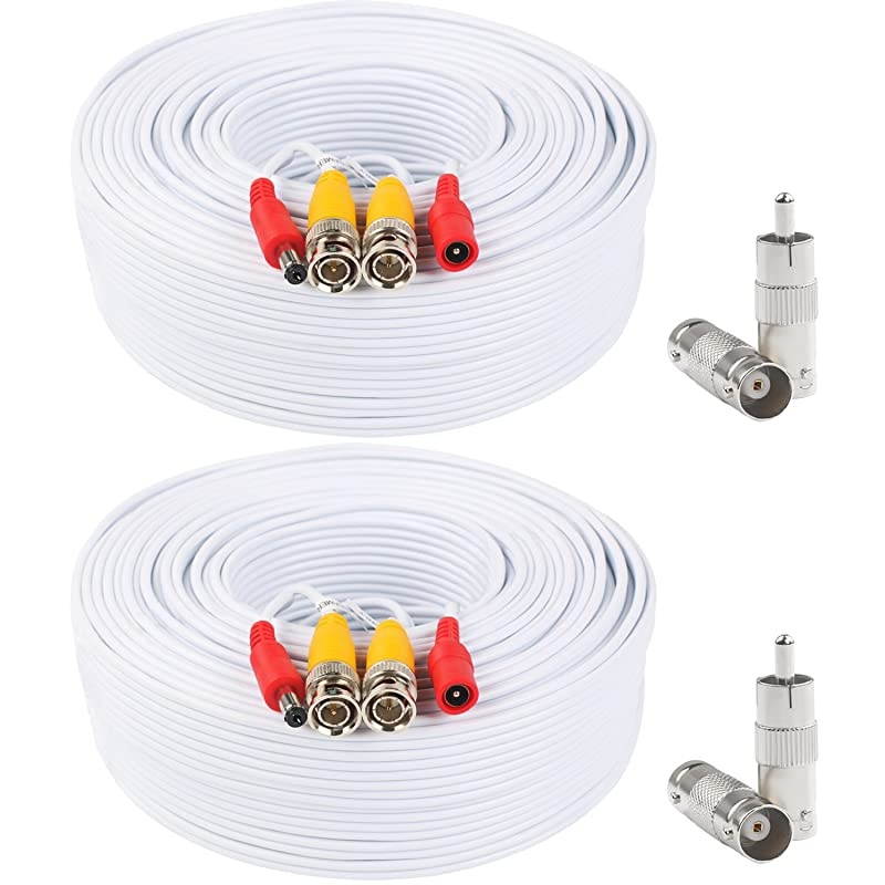 BNC Video Power Cable 2 Pack 130 Feet PreMade AllinOne Video Security Camera Cable Wire with Four Connectors for CCTV DVR Surveillance System
