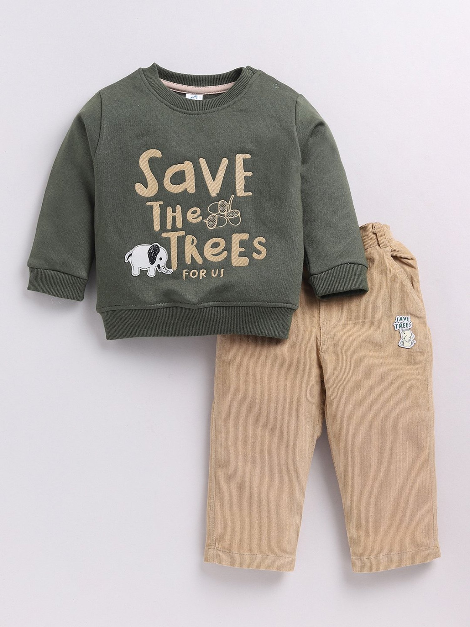 Dollar Kids Green & Beige Embroidered Full Sleeves T-Shirt with Jeans