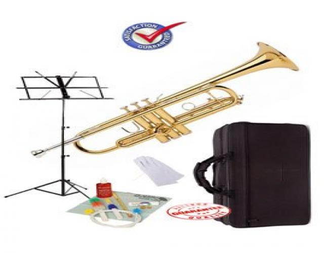 Student Gold Bb Trumpet School Package with Case, Music Stand and Cleaning Kit